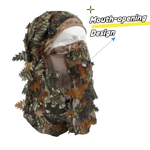 Camouflage Leafy Full Face Mask Headwear - Coffee Camo, 2-in-1 Adjustable Sniper Veil for Hunting & Wildlife