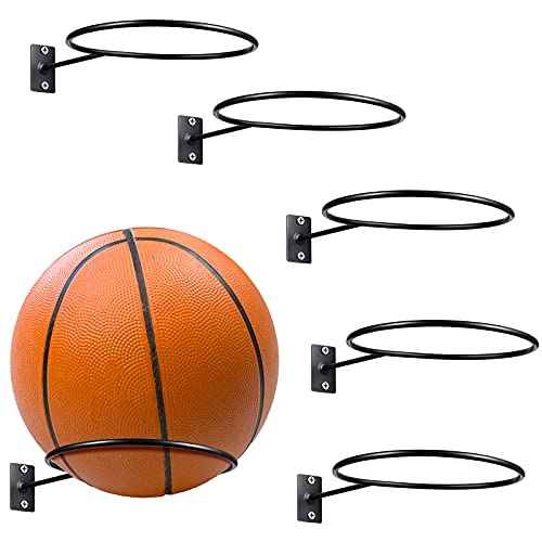 Threan Basketball Holder Wall Mmount Universal Ball Storage Display Rack Metal Black Ball Holder Saver for Basketball Football Space Volleyball Soccer Storage Display