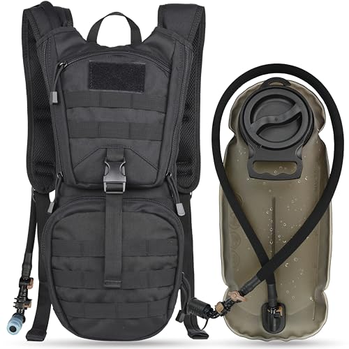 Black Tactical Hydration Pack Backpack with 3L Water Bladder