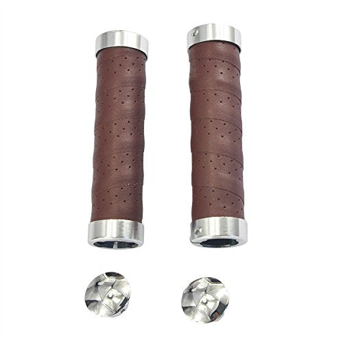 Coffee Bike Grips Leather Double Lock-On Handlebar Fit 22.2mm for Mountain & Road Bikes