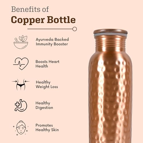 Hammered Copper Water Bottle 34Oz - Eco-Friendly, Leak-Proof & Handmade