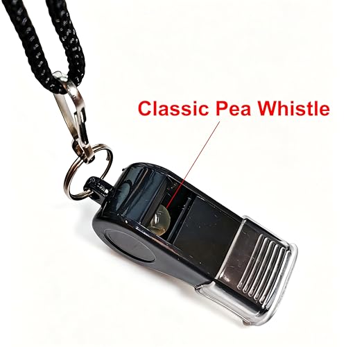 Black Sports Whistles with Lanyard - Pack of 24 Referee & Whistles