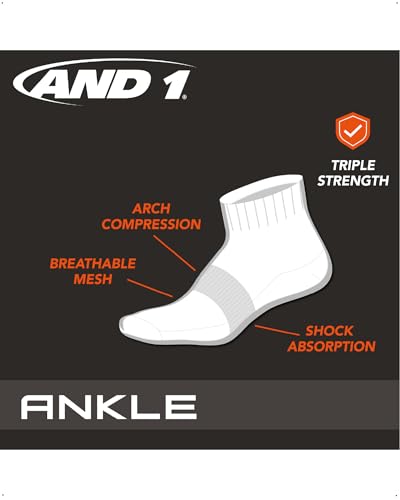 AND1 Men's Quarter Athletic Socks 12 Pack - Assorted, Cushioned, Breathable Mesh