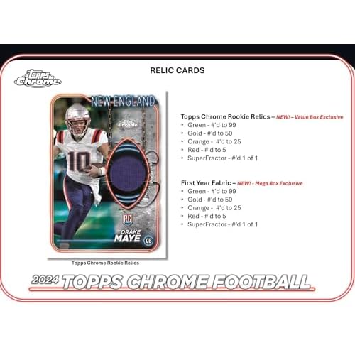 2024 Topps Chrome Football 7-Pack Trading Card Mega Box (1 Prism Refractor + Ten Rookies Per Box!)