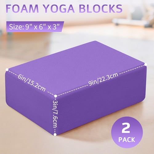 Deep Purple 2 Pack Yoga Blocks - Lightweight 9x6x3 Inch Foam Support
