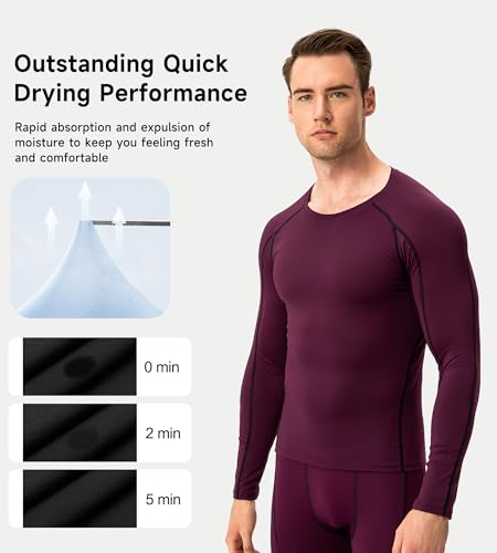 Men's Compression Long Sleeve Athletic Workout T-Shirt - Maroon, Large
