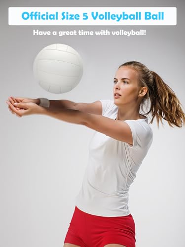 White Official Size 5 Volleyball Soft Touch for Indoor Outdoor Play with Pump