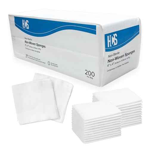 HCS Non-Woven 4x4 Gauze Pads - Non-Sterile, 4-Ply (200-Count) - Highly Absorbent, Low-Linting Squares - Gauze Sponges 4x4, Large - Medical Supplies, Wound Care, First Aid, Surgical Use, Dental