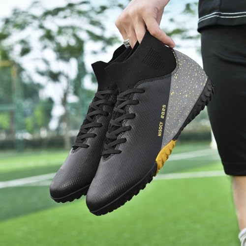 Men's Soccer Shoes High-Top Football Cleats Outdoor Indoor Lightweight Training Black 10