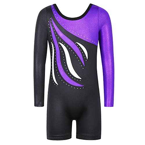 BAOHULU Gymnastics Leotards for Toddler Girls Long Sleeve Sparkle Stripes Tank Biketards Dance Unitards