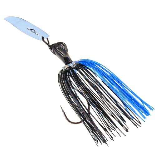 Reaction Tackle Bladed Vibrating Swim Jig Lures for Bass & Pike - 1/4 Oz, Black/Blue, 3 Pack