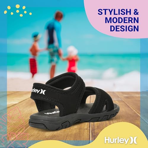 Hurley Toddler Water Shoes Big Kid Black Open Toe Beach Sandals - Lightweight & Breathable