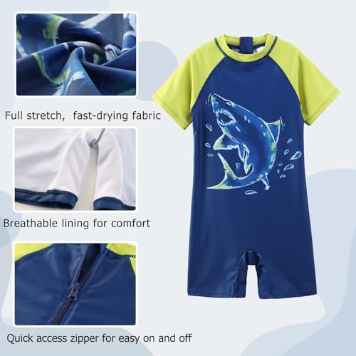 Aisyee Boys One Piece Rash Guard Swimsuit - Big Shark 03L, 7-8 Years