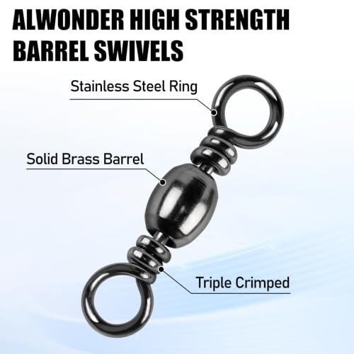Fishing Barrel Swivels 100-Pack High Strength Stainless Brass Line Connectors #6-60LB
