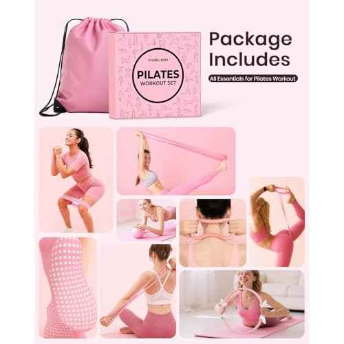 Pilates Ring Set for Women, Home Workout Pilates Equipment with Resistance Bands, 14'' Magic Circle, Mini Ball, Pilates Starter Kit for Strength, Toning and Flexibility, Workout Guide Included