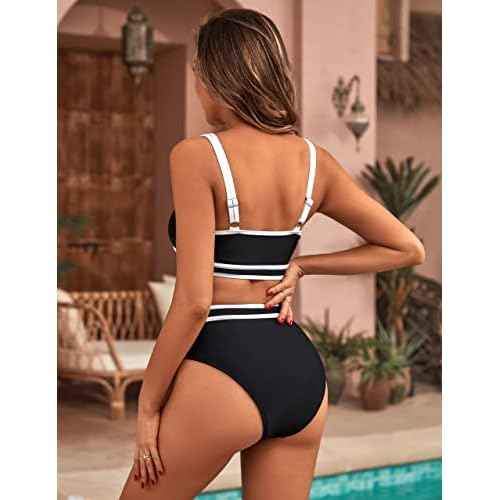 BMJL Women's High Waisted Bikini Sets Sporty Two Piece Swimsuits Color Block Cheeky High Cut Bathing Suits