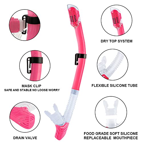 Kids Snorkel Mask Fins Set with Diving Mask, Adjustable Snorkel & Mesh Bag - Light Pink