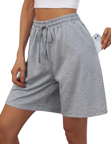 Women's Sweat Shorts Bermuda Long Athletic Casual Loose Shorts - Medium Grey+Black+Dark Grey