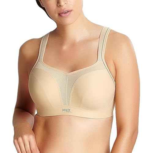 Panache Women's Power 5021 Underwire Padded Sports Bra |Latte,34FF| High Impact Sports Bra for Large Breasts, Racerback Support