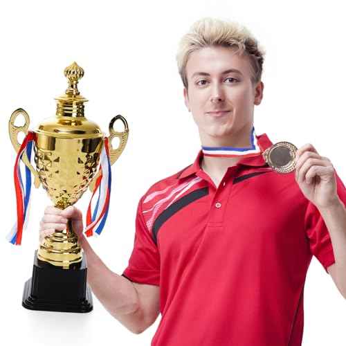 Fasmov Large Trophy Cup for Custom Trophy Keepsake, Gold Award for Sports, Tournaments, Competitions, 14.5 inches