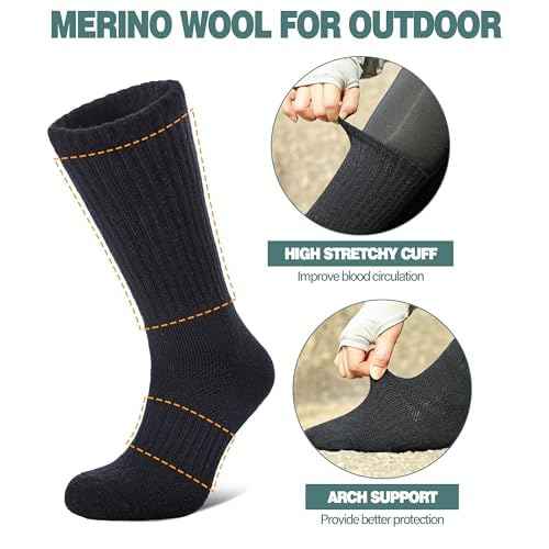 LANLEO Merino Wool Hiking Socks for Women Men Thermal Winter Warm Thick Cushion Moisture Wicking Crew Work Boot Socks