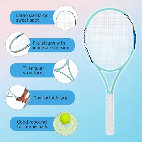 Blue and White Tennis Racket Set for Adults - 27 Inch, 2 Pack with Balls, Bag & Grip Tape — Beginner Friendly