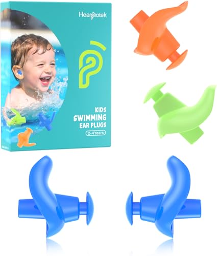 Kids Swimming Ear Plugs 3 Pairs Waterproof Silicone Reusable Bathing & Water Sports (Blue, Orange, Green)