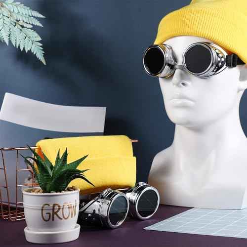 Geyoga Halloween Cosplay Costume Accessories Adult Vintage Steampunk Goggles Punk Sunglasses Yellow Beanie