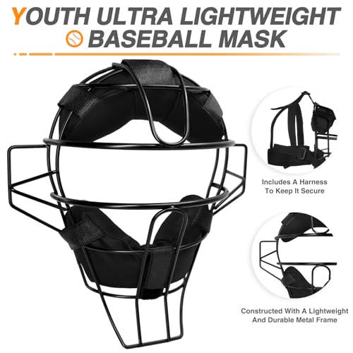Baseball Catcher Mask Umpire Mask Full-Face Protection - Black