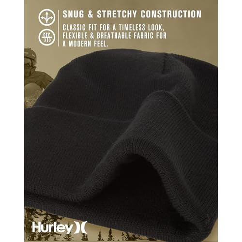 Hurley Men's Winter Hat - Heavyweight Slouchy Fit Icon Cuffed Beanie