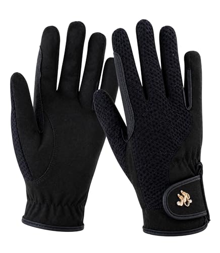 Women Horse Riding Gloves Black Medium - Equestrian Gloves for Women