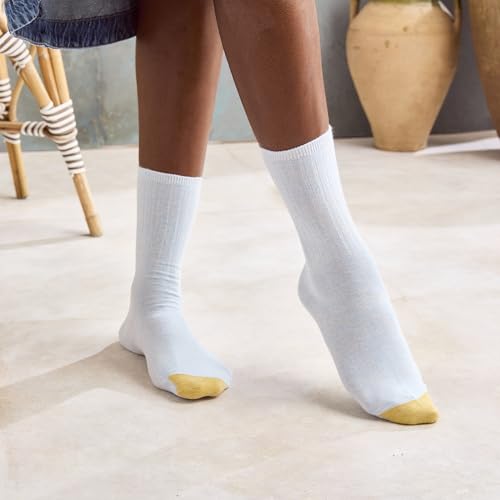 Goldtoe Women's Casual Ribbed Crew Socks - Heather Blue Assorted, Medium