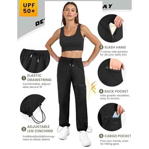 Women's Waterproof Hiking Pants Quick Dry UPF 50+ Stretch Cargo Work Pants with Zipper Pockets for Travel Camping