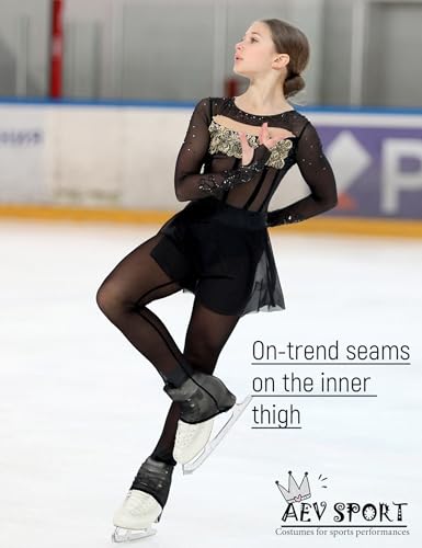 Women Mesh Ice Skating Tights with Seam for Figure Skates - Durable & Thin