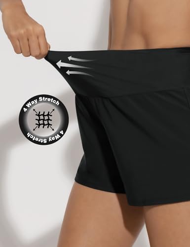 Women's High Waisted Swim Board Shorts Bathing Suit Bottoms XL Black