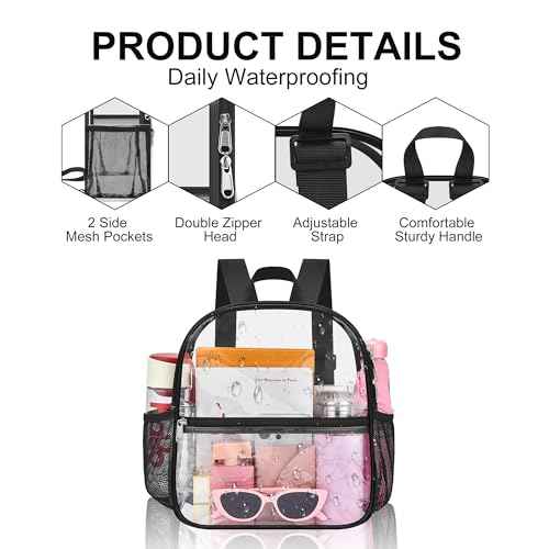 Oraben Clear Backpack Stadium Approved 12X11x6, Waterproof Clear Bag Stadium Backpack for Concert Work Sport Event