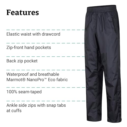 MARMOT Men's Precip Eco Rain Lightweight, Waterproof, Packable Hiking Pants Made with Recycled Materials