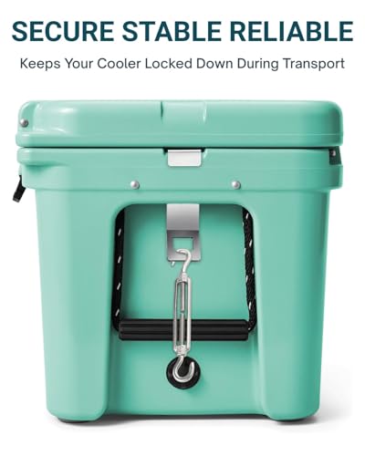 Silver 2-Pack Cooler Lock Brackets with Retractable Cable & Turnbuckle - Heavy Duty Stainless Steel Security Kit for Yeti/RTIC Coolers