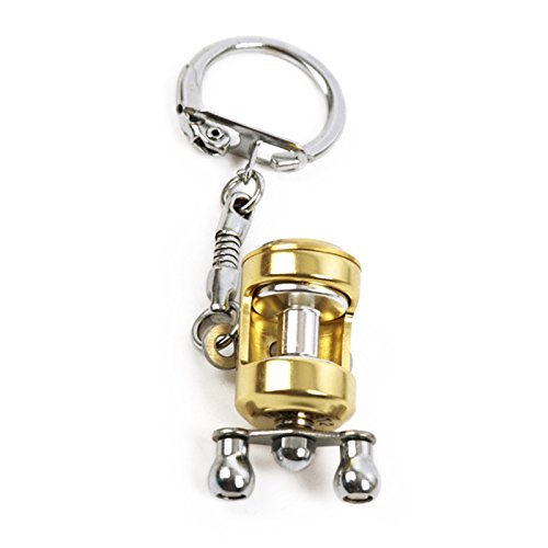Miniature Trolling Reel Keychain - Gold Metal Pendant, 2x3.3 cm