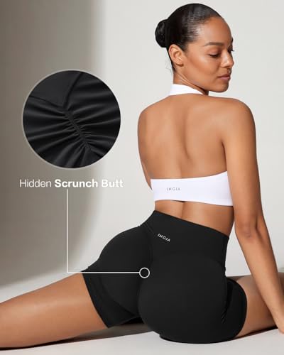 INGIA No Front Seam Scrunch Butt Biker Shorts - Medium Black 5"