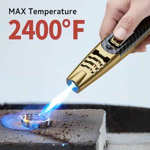 Torch Lighter, Windproof Adjustable Big Jet Flame Butane Torch, Refillable Gas Luxury Butane Lighter with Safety Lock for Candle Grill Camping Kitchen BBQ Cooking Soldering (Gas Not Included)