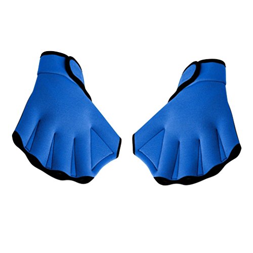 Water-Resistant Swim Gloves with Webbed Fingers - Neoprene Training Gloves for Aquatic Workouts (Blue / Medium)