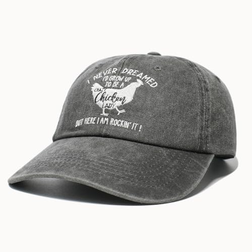 Chicken Lady Hat, Chicken Mom Gifts for Women, Adjustable Washed Cotton Embroidered Baseball Cap