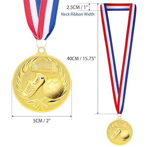 12 Packs Soccer Medals, 2 Inches Metal Gold Award Medals for Sports Soccer Games and Prizes Awards Party Favors