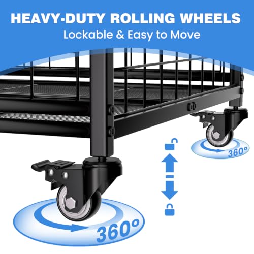 DYWJFR Black 3-Tier Rolling Sports Equipment Organizer with Wheels