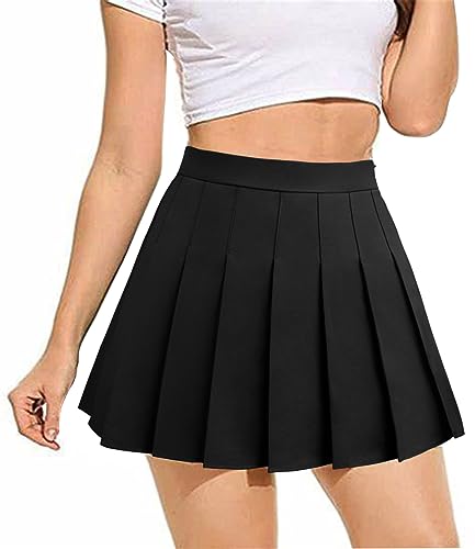 Pleated Skirt for Women Small Black Skater Skirt with Shorts Elastic Waist Plus Size Tennis Skirt