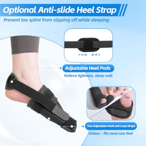 Broken Big Toe Splint Brace, Turf Toe Brace Support for Broken, Fracture, Sprains, Arthritis, Women & Men, with 2 Detachable Metal Plates - Right