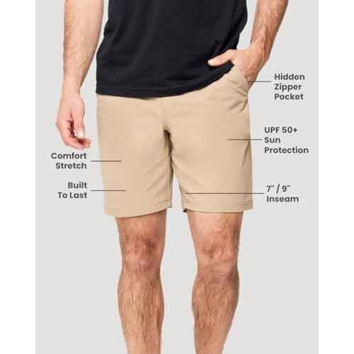 INTO THE AM Men's Daily Shorts 7" & 9" Inseam - Dry Fit Stretch Chino Flat Front Tech Golf Shorts