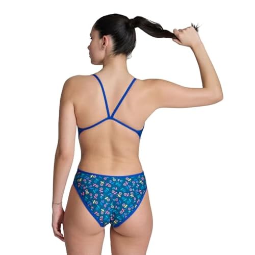 ARENA Performance Women's Reversible Challenge Back Athletic Swimsuit MaxLife One Piece Training Suit, Neon Blue/Multi