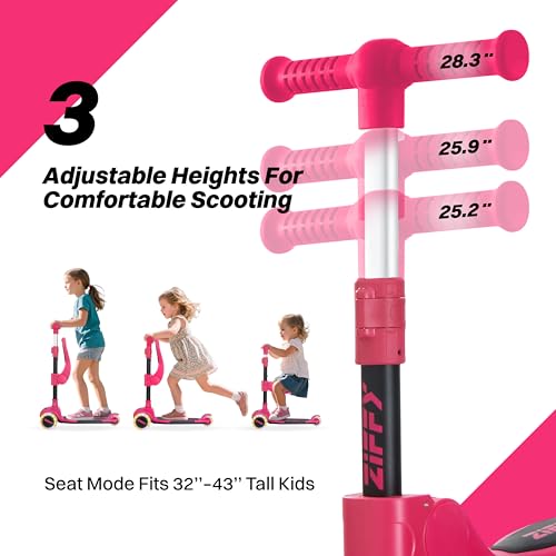 Kids 2-in-1 Foldable Light-Up 3-Wheel Scooter with Seat - Red, Adjustable Height